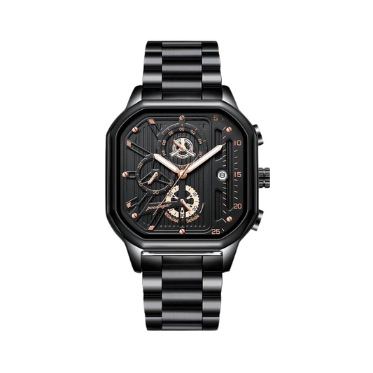Men's Square Edition Watch with Rose-Gold Tone in Black Stainless Steel